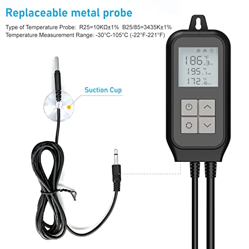 YukiHalu Smart Digital Temperature Controller, 2 Smart Electrical Outlets with Heating and Cooling Modes, for Homebrew Fermentation Breeding Incubation Greenhouse, Reptile and Aquarium - Thumbnail 5