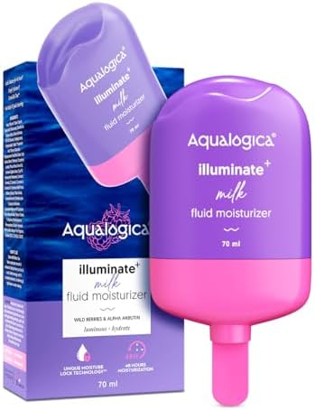 Aqualogica Illuminate + Milk Fluid Moisturizer With Wild Berries & Alpha Arbutin | Lightweight Milk-Like Texture | Evens Skin Tone | 48-H Deep Moisturization | For Oily To Combination Skin | Non Sticky | 70 ml