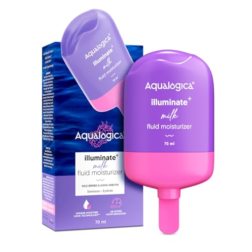 Aqualogica Illuminate + Milk Fluid Moisturizer With Wild Berries & Alpha Arbutin | Lightweight Milk-Like Texture | Evens Skin Tone | 48-H Deep Moisturization | For Oily To Combination Skin | Non Sticky | 70 ml