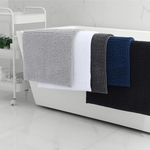 Kitinjoy Non Slip Chenille Bath Mat, Extra Soft Bathroom Mat, Super Absorbent Fluffy Bath Mats for Bathroom, Machine-Washable Quick Dry Bath Rug Foot Mat, 16"x24", Grey — view 7