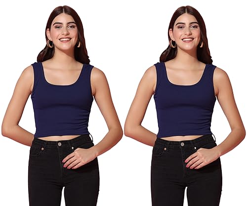Image of TOPLOT Women's Solid Ribbed Round Neck Sleeveless Slim Fit Tank Top (5069)