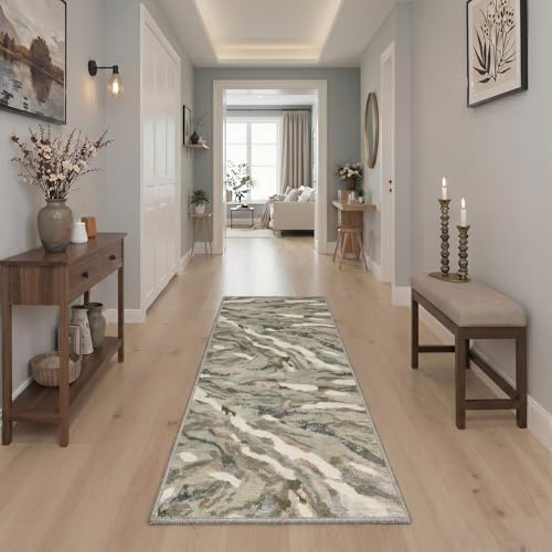 BEIMO 2x7 Abstract Sage Green Runner Rug, Washable Non Slip for Hallway