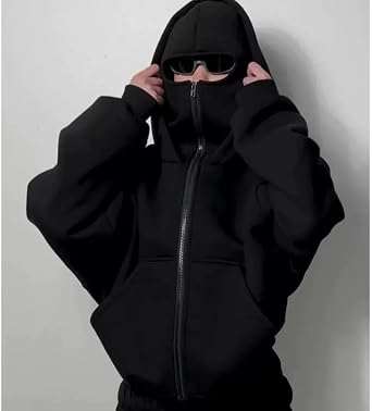 Shiesty Zip Up Hoodie,Sheisty Hoodie with Face Mask Built in Balaclava,Ski Mask Elusive Balaclava Hoodies for Men