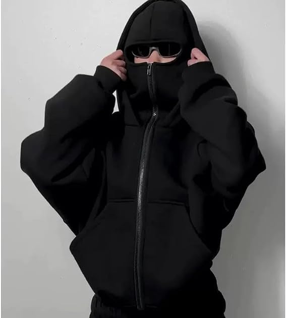Shiesty Zip Up Hoodie,Sheisty Hoodie with Face Mask Built in Balaclava,Ski Mask Elusive Balaclava Hoodies for Men