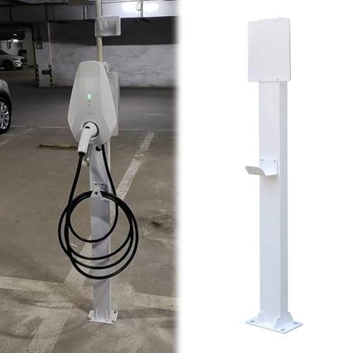 Support câble recharge EV sans perçage : colonne blanche stable