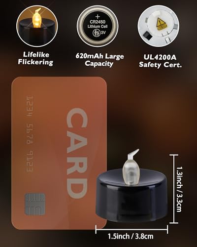 Image of Homemory 24-Pack Black Remote Flameless Battery Tea Light Candles, 400+ Hrs | 2 /4 /6 /8H Timer LED Flickering Tealight Votives for Jack O Lanterns, Halloween Parties, Romantic Dinners and Weddings