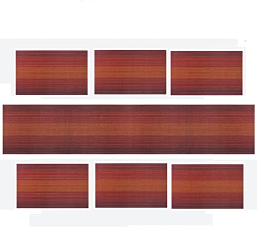 Image of Placemats, Washable PVC Table Mats, Woven Vinyl Placemat for Dining Table Place Mats Set (6 placemats and 1 Table Runner, Wine Red)