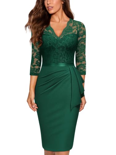 Image of Miusol Women's Retro V Neck Floral Lace Ruffle Style Cocktail Party Dress