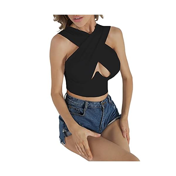 LYANER-Womens-Cut-Out-Crisscross-Halter-Vest-Wrap-Crop-Top-Sexy-Cami-Tank-Tops LYANER Women's Plain Pullover Underwire Sleeveless Tank Crop Top Black Large
