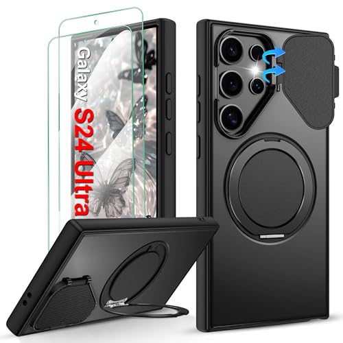 Gritup for S24 Ultra Case: Samsung Galaxy S24-Ultra-Cases with Screen Protector*2 [Flip Camera Lens Cover] [Magnetic Stand] Military-Grade Drop Protective Cover for S24 Ultra -Black