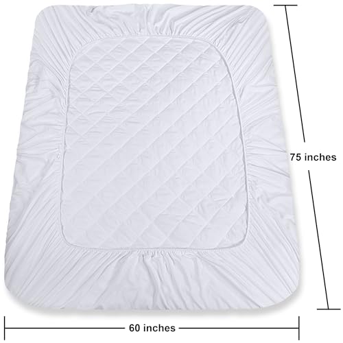 Utopia Bedding Quilted Fitted Mattress Pad, Short Queen Size, Elastic Fitted RV Queen Mattress Topper Protector and Cover Stretches up to 16 Inches Deep, Machine Washable (White)