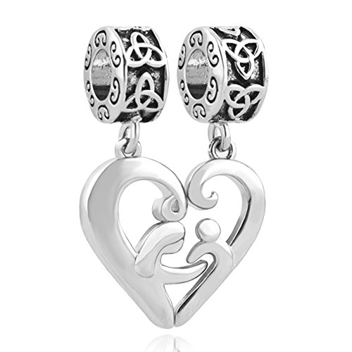 LilyJewelry Mom Mother Daughter Son Charm Love Heart Beads for Chain Bracelet