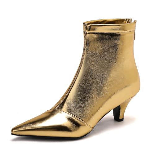 SHEMEE Fashion Womens Kitten Heels Ankle Boots Sexy Pointy Toe Booties Mid Heels Zipper Work Party Dress Shoes