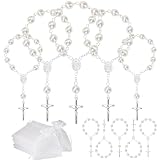 PJPSAA Juego de 10 mini rosarios de perlas de imitación con bolsas de organza para bautizo, bodas, primera comunión