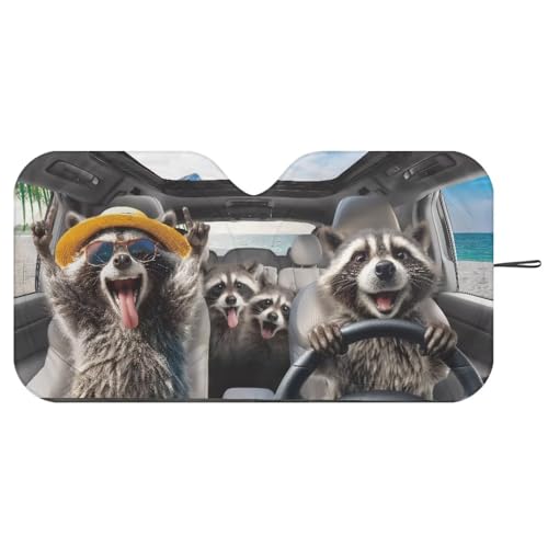 Image of Cute Raccoon Sunshade Visor Car Windshield Sun Shade Easy Installation Foldable Automotive Interior Accessories for Sun Protection Sun Shade for UV Protection Easy Storage