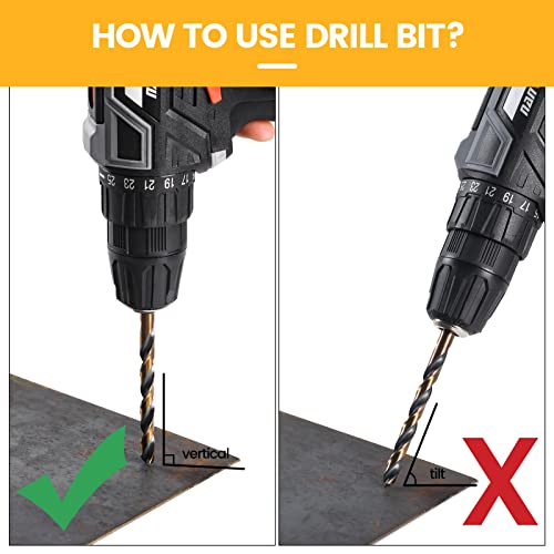 CaRoller 29Pcs Drill Bit Set, 135 Degree Tip High Speed Steel with Black and Gold Finish, Stainless Steel, Plastic and Wood with Metal Indexed Storage Case 1/16"-1/2" (29pcs Black and Gold) - Image 5