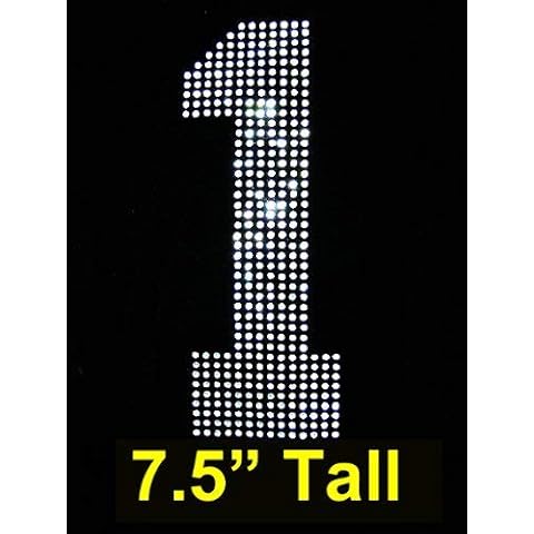 7.5" Rhinestone Iron on X- Large Sports Jersey Number One "1" Rhinestone Iron on Hotfix Transfer Number Bling DIY ~Free Star Decal~ ~Rococo Designs~ MADE IN USA Cover