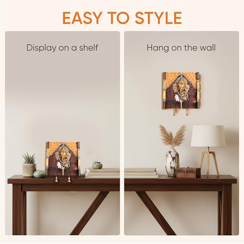 Image of Amantran-I Wall Accent with divine Ganesha Majestically set on a beautiful frame | Handcrafted Wall Art for Home Decor & Office Spaces