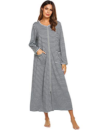 Ekouaer Robes for Women Zipper Front Long Bathrobe with Pockets Loungewear