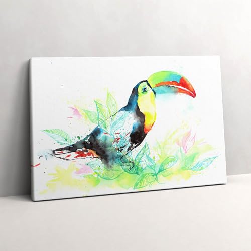 Tableaux 60x40cm Toucan aquarelle Décoration Murale Peinte Peinture herbe