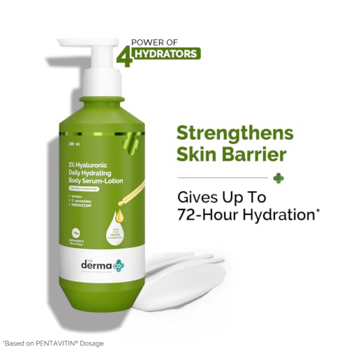 Image of The Derma Co 1% Hyaluronic Daily Hydrating Body Serum-Lotion | 72 Hours Hydration | Ectoin, 5 Ceramides & PENTAVITIN | Lightweight & Non-sticky | Strengthen's Skin Barrier | Power of 4 Hydrators -200ml
