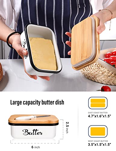 Butter Dish with Lid, Metal Butter Dish with Multi-Functional knife, Lightweight Unbreakable Butter Container for Countertop Upgrade Double Silicone Seal, 14x5x9cm,White - Image 3