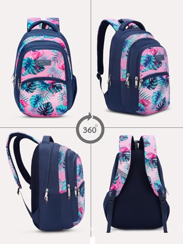 Image of Lavie Sport Flamingos 30L Navy Backpack |Organizer & Bottle Holder |Gift for Men, Women, Boys, Girls | Laptop Sleeve for School & College