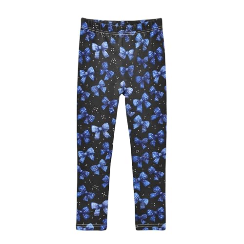Girls Leggings Blue Bow Ribbons Black Soft Toddler Leggings for Girls Kids Pants Size 4T-10T