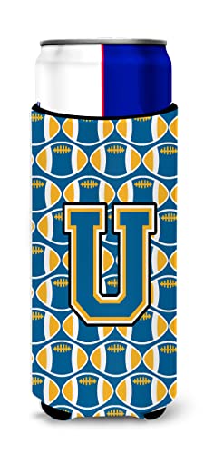 Letter U Football Blue and Gold Ultra Beverage Insulators for slim cans CJ1077-UMUK