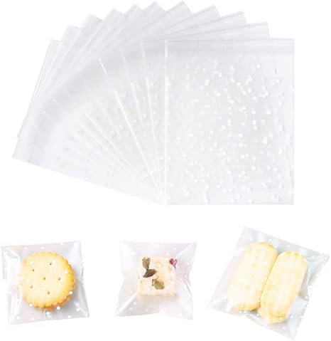 200 sacchetti autoadesivi in plastica trasparente per cottura, gioielli, regali, cibo, per biscotti fai da te, caramelle, cioccolatini (10 cm x 10 cm