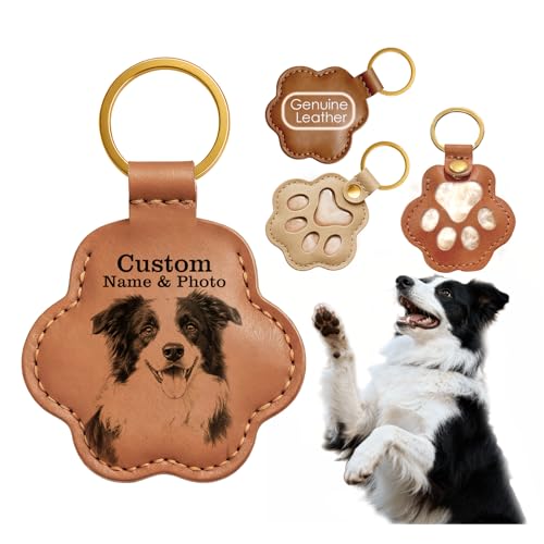 Aomdan Personalized Pet Memorial Gift for Dogs, Custom Name Paw-Shaped Genuine Leather Keychain, Dog Fur Keepsake Key Chain, Handmade Key Holder for Collecting Cat/Dog Hair (Style A)