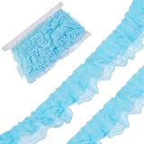 letsinstyle 5 Yarda de Ribete de Encaje Azul con Volantes, Cinta de Encaje con Borde Plisado de 1.77 Capas Y 2 Pulgada, Adornos de Borde Azul para Coser Vestidos de Tela, Apliques Bordados