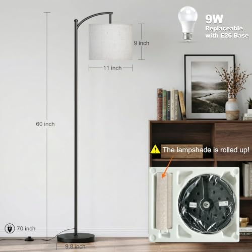 mukuxin Floor Lamp, LED Floor Lamp with Foot Switch & Adjustable Linen Lampshade, 3 Color Temperature Tall Modern ARC Standing Lamps for Living Room Office Bedroom (9W Blub Included) - 2