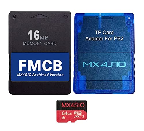 PS2 MX4SIO TF Card Adapter with 64G TF Card and PS2 FMCB MX4SIO Archived Version Card for PS2 All Versions, PS2 Memory Card