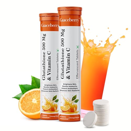 Image of Graceberry Glutathione Tablets for Glowing Skin | 40 Effervescent Tablets with L-Glutathione & Vitamin C | Sugar-free Antioxidant & Skin Glow Supplement for Skin Radiance | Orange (Pack of 2)