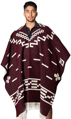 Handmade Alpaca Wool Poncho for Men, Western Andean Design, Thick, Soft and Warm, Artisan Made in Ecuador3