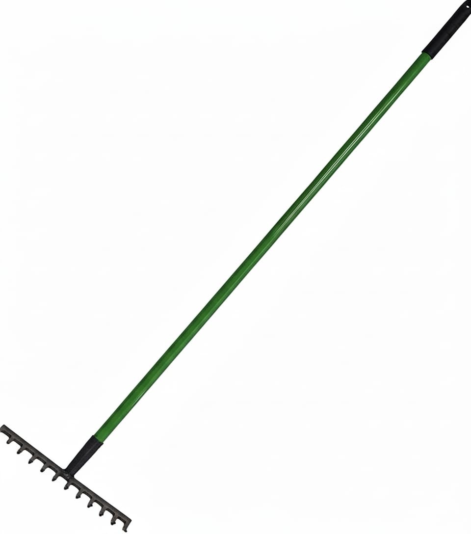Heavy Duty Garden Rake with Long Handle, 12 Teeth Carbon Steel Lawn Rake for Leaves, Grass, Soil and Light Debris, Durable Metal Gardening Tool for Borders, Beds, Allotments and Yards
