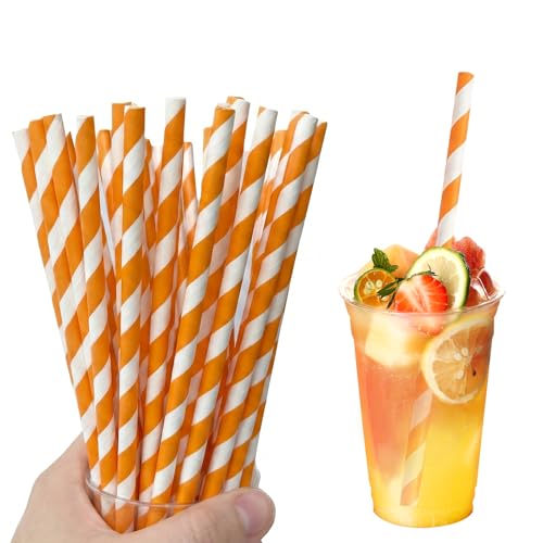 Chedin 100 pitillos de papel naranja y blanco rayados miniatura 1