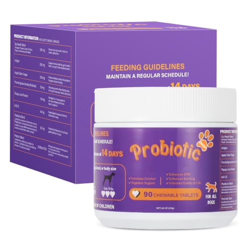 Dog Probiotic Chewable Tablets with Prebiotic & Digestive Enzymes, Daily Gut Support Supplement for All Breed Dogs, Chicken Flavor 90 Count