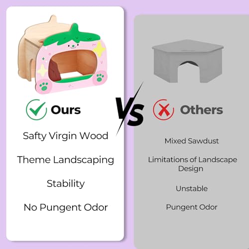 mini&moe Hamster Houses and Hideouts - Wooden Hamster Hideouts Multiple Entrances Small Animal Habitat Cage Accessories & Decor for Syrian Dwarf Gerbils Rat Mouse