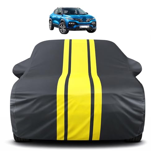 Image of Auto Hub Car Cover Compatible with Renault Kiger with Mirror Pocket, Soft Cotton Lining, Kiger Car Cover Waterproof - Yellow-Black