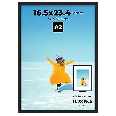 PAXNOK WOOD Black A2 Frame Display 16.5 x 23.4 inch Posters and Pictures - Horizontal and Vertical Wall Hanging Option, Suitable for Photos, Posters and Artwork - Perfect for Christmas gifts and Home Decor Cover