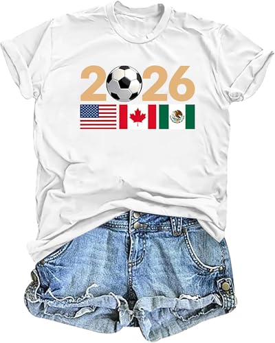 Womens 2026 Soccer Shirt North America Football Game Day Shirts Soccer Graphic Tee Sports Fan Jerseys Top