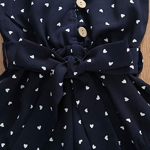 Iddolaka Toddler Baby Girl Heart Print Suspender Romper Jumpsuit Playsuit Holiday Clothes Kids Summer Outfit (Navy Blue, 1-2T) #TOP4
