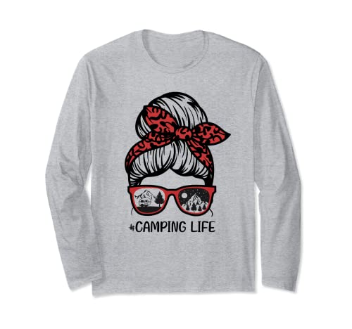 Camping Life moño desordenado remolque de viaje RV divertida caravana Manga Larga