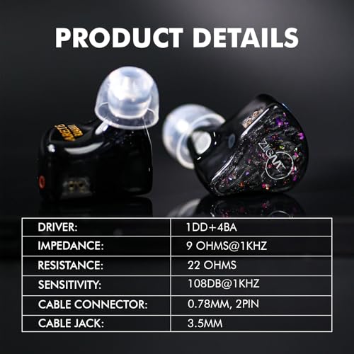 Image of Linsoul ZiiGaat x Fresh Reviews Arete in Ear Monitor, 1DD+4BA Hybrid Earphone IEM, Wired Gaming Earbuds, Studio Monitor Tunning, with Detachable IEM Cable for Musician Audiophile(Black)