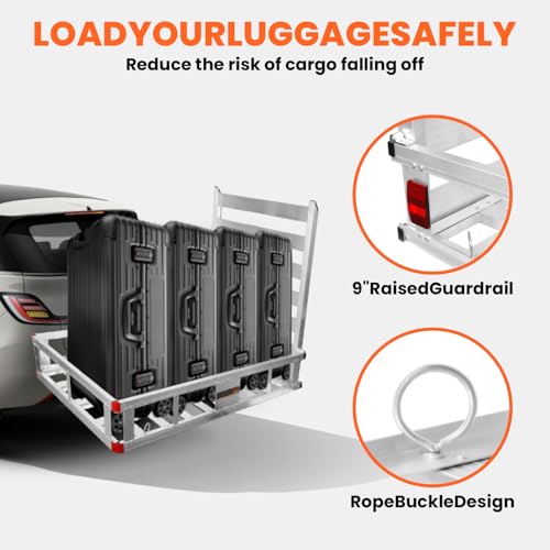 WETOXL 50 x 29.5 x 9 in Hitch Cargo Carrier, 800lb Capacity Trailer Hitch Mount Aluminum Cargo Basket with Folding Ramp, Luggage Carrier Rack Fits 2\" Hitch Receiver for SUV Truck Pickup Camping - Thumbnail 6