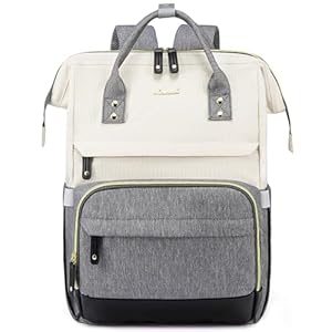LOVEVOOK Laptop Rucksack Damen mit Laptopfach 15.6 Zoll Schulrucksack Mädchen Teenager Schultasche Wasserdicht Backpack Tagesrucksack Rucksäcke für Schule Reise Uni Business Arbeit, Beige Grau