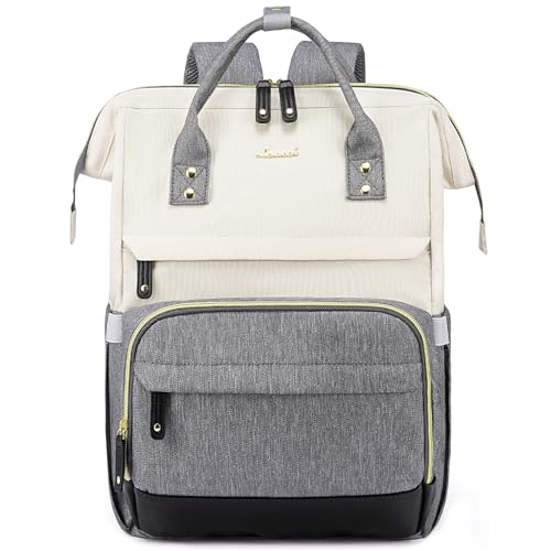 LOVEVOOK Laptop Rucksack Damen mit Laptopfach 15.6 Zoll Schulrucksack Mädchen Teenager Schultasche Wasserdicht Backpack Tagesrucksack Rucksäcke für Schule Reise Uni Business Arbeit, Beige Grau