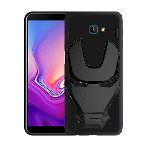 Image of Official 3D Touch Feel Trending Real Hero Avenger Logo Mask Soft Rugged Grip Iron Man Super Power Cartoon Movie Silicone Matte Strong Back Cover for Samsung Galaxy J4 Plus 2018 -Black